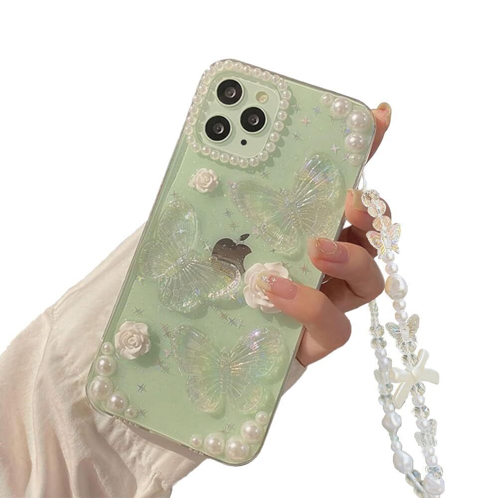 1889 for iPhone 11 Pro Max Case with Phone Charm Chain,3D Butterfly Flower
